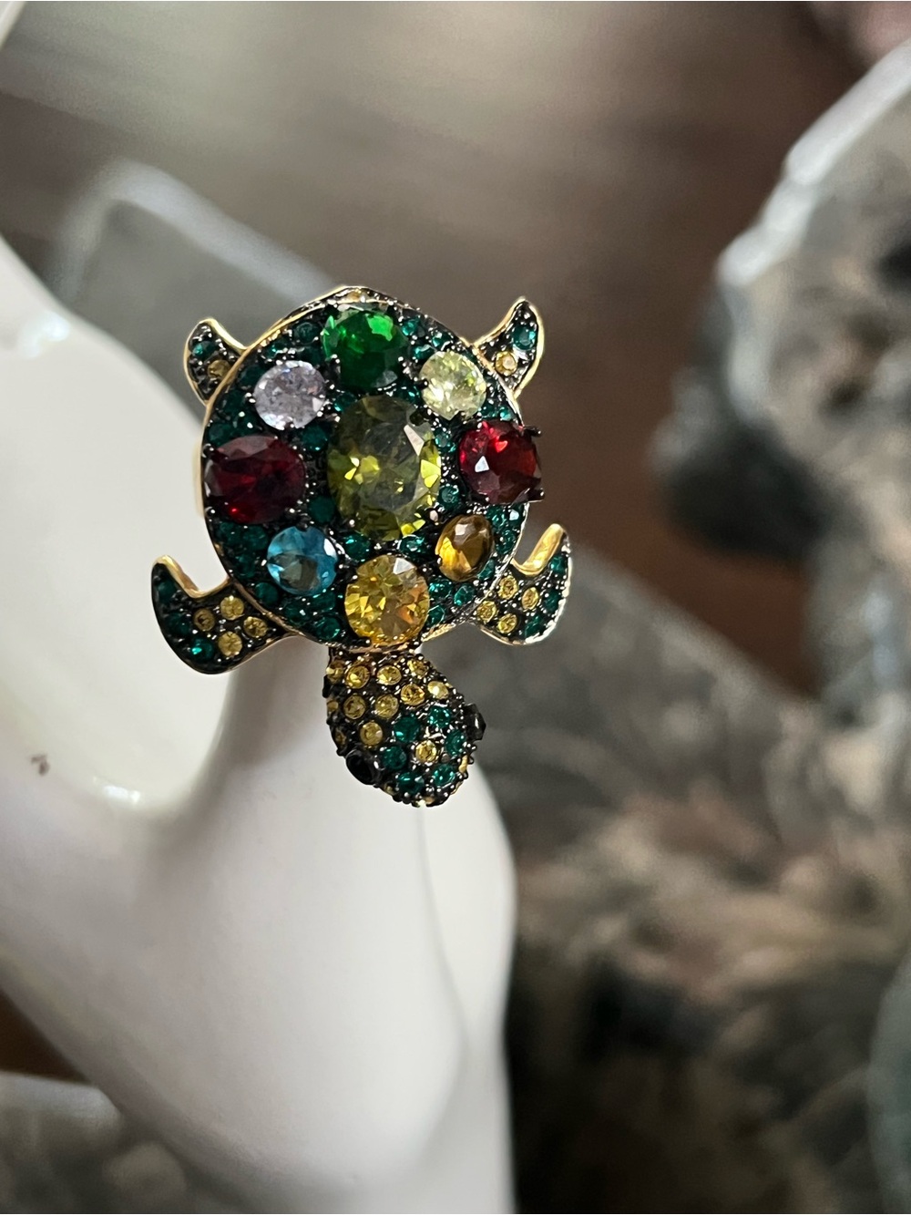 Aldo Multicolor Crystal Turtle Ring - Green, Yellow, Red, Blue